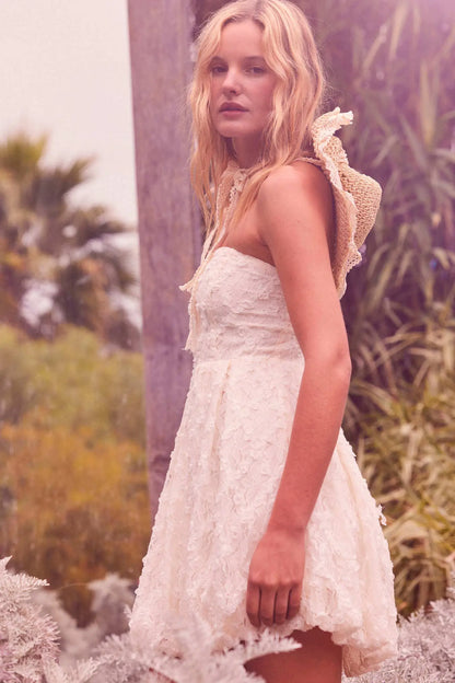 Grace Note Floral Lace Strapless Bubble Mini Dress