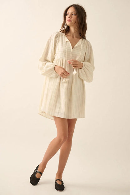 Breezy Belle Pinstripe Babydoll Peasant Mini Dress