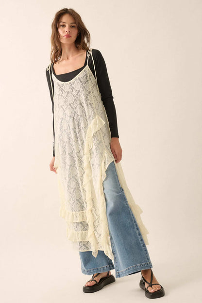 Dream of You Sheer Ruffled Floral Lace Midi Dress