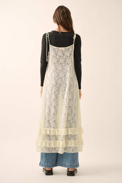 Dream of You Sheer Ruffled Floral Lace Midi Dress