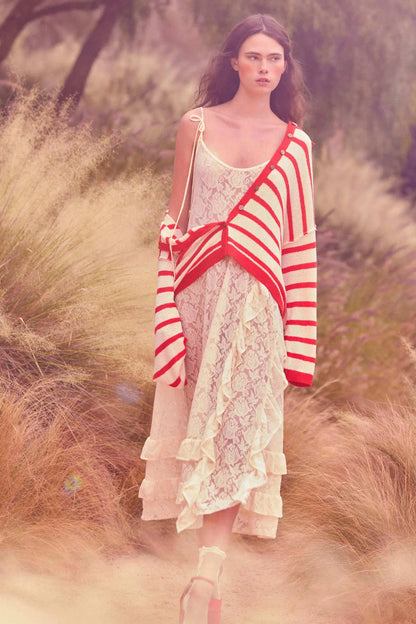 Dream of You Sheer Ruffled Floral Lace Midi Dress