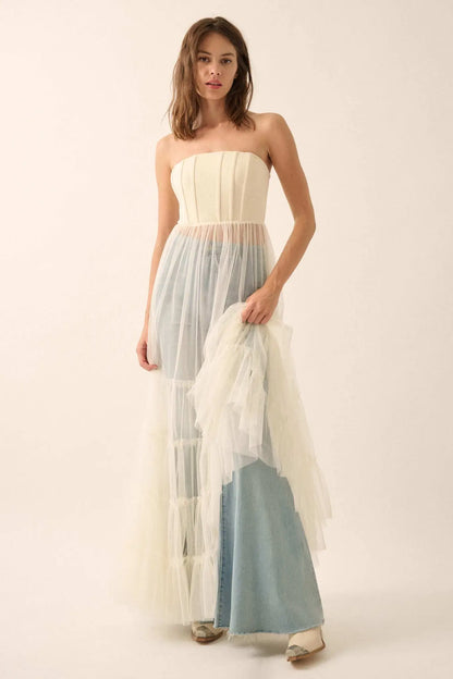 Secret Love Sheer Tiered Tulle Corset Maxi Dress