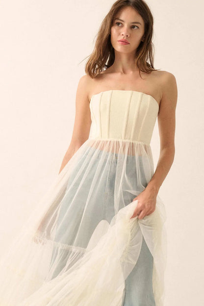 Secret Love Sheer Tiered Tulle Corset Maxi Dress