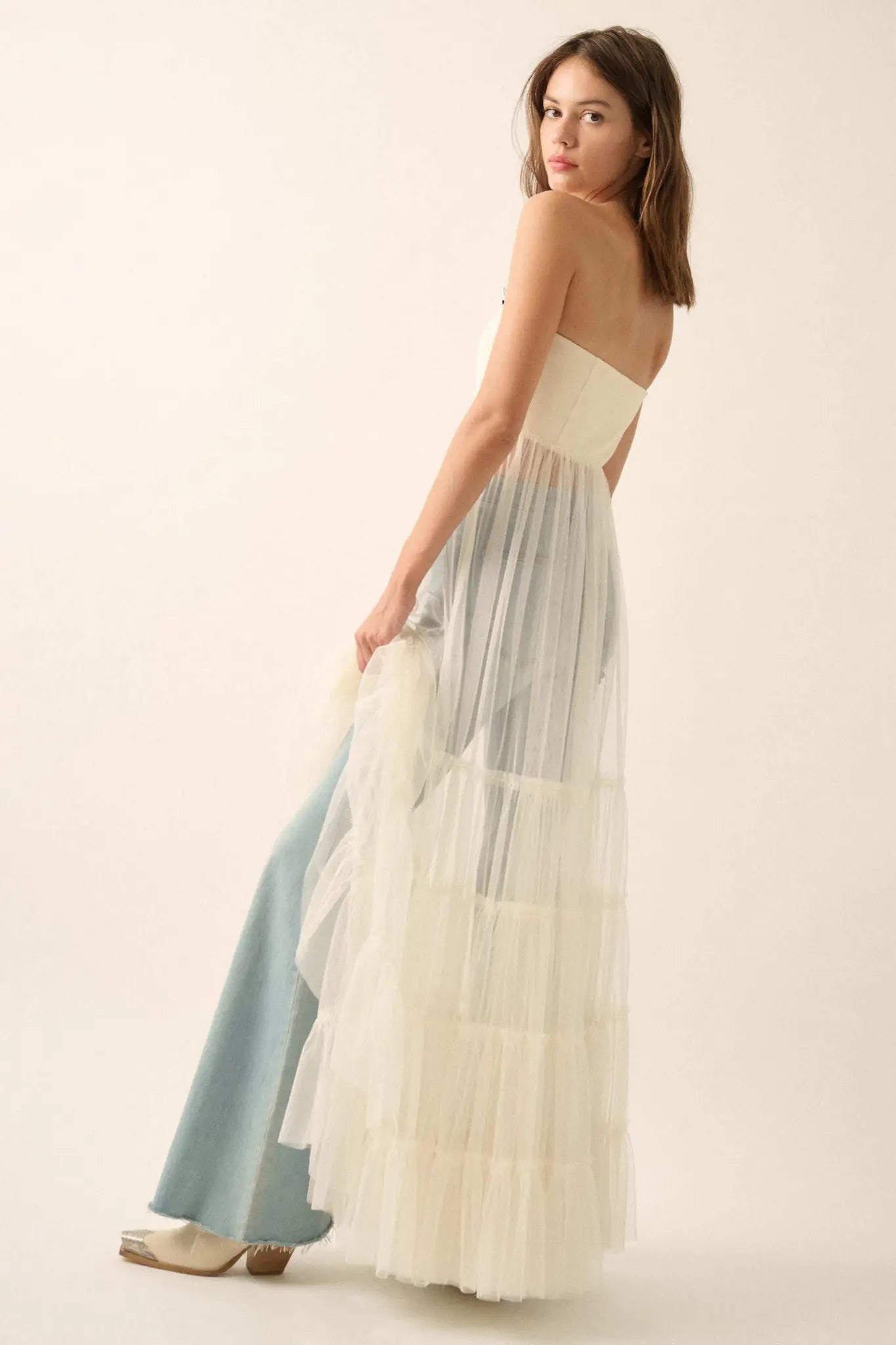 Secret Love Sheer Tiered Tulle Corset Maxi Dress