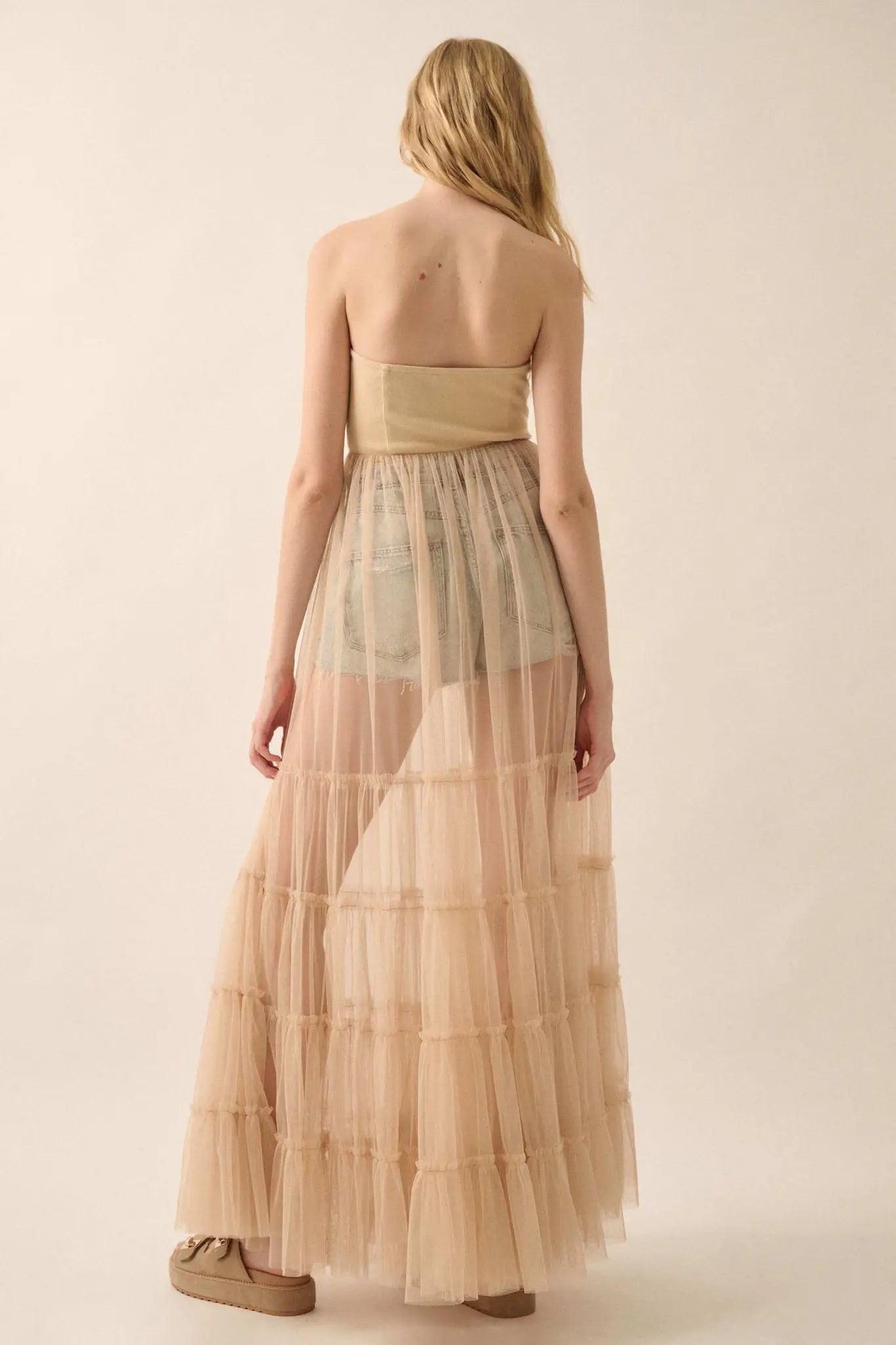 Secret Love Sheer Tiered Tulle Corset Maxi Dress