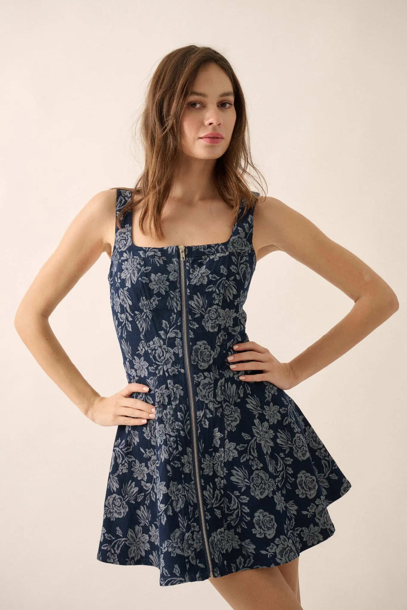 Blue Beauty Floral Jacquard Denim Mini Dress