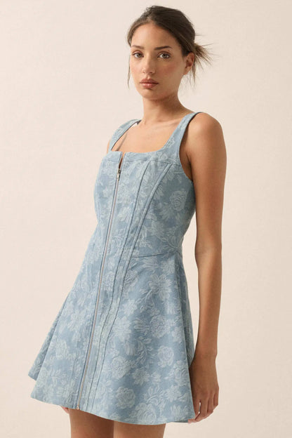 Blue Beauty Floral Jacquard Denim Mini Dress