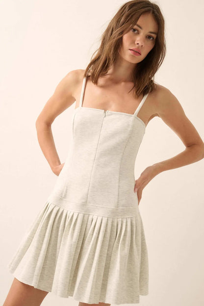 Premium Scuba Zip-Front Pleated Mini Dress