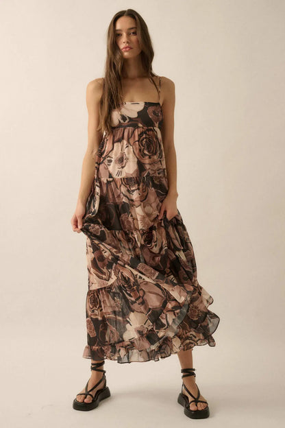 Blooming Bliss Floral Chiffon Tiered Maxi Dress