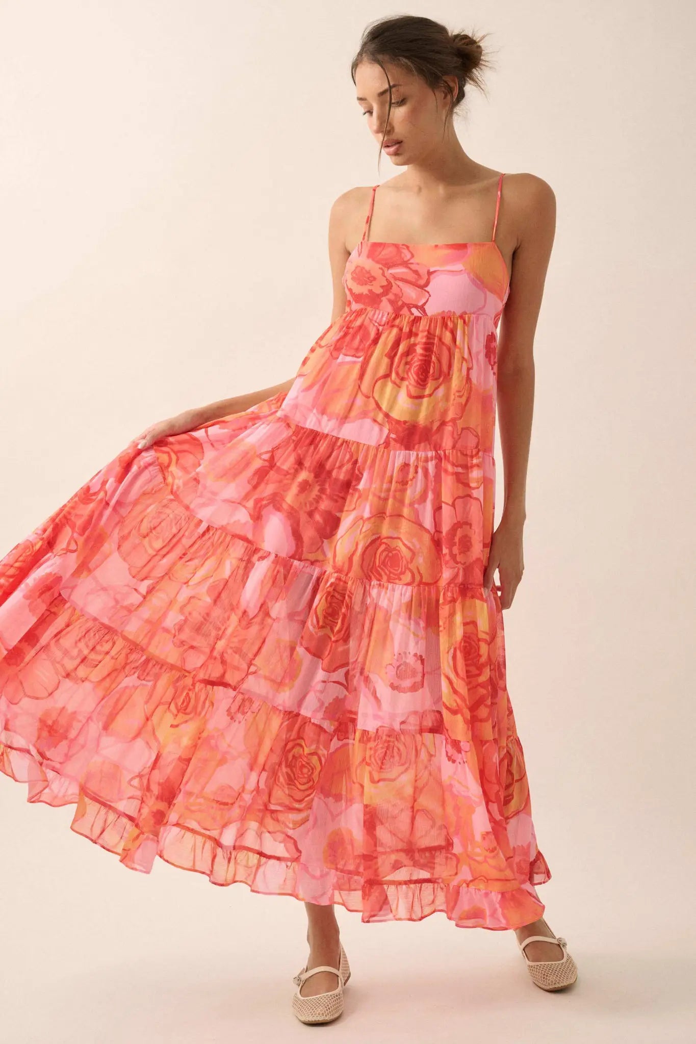 Blooming Bliss Floral Chiffon Tiered Maxi Dress