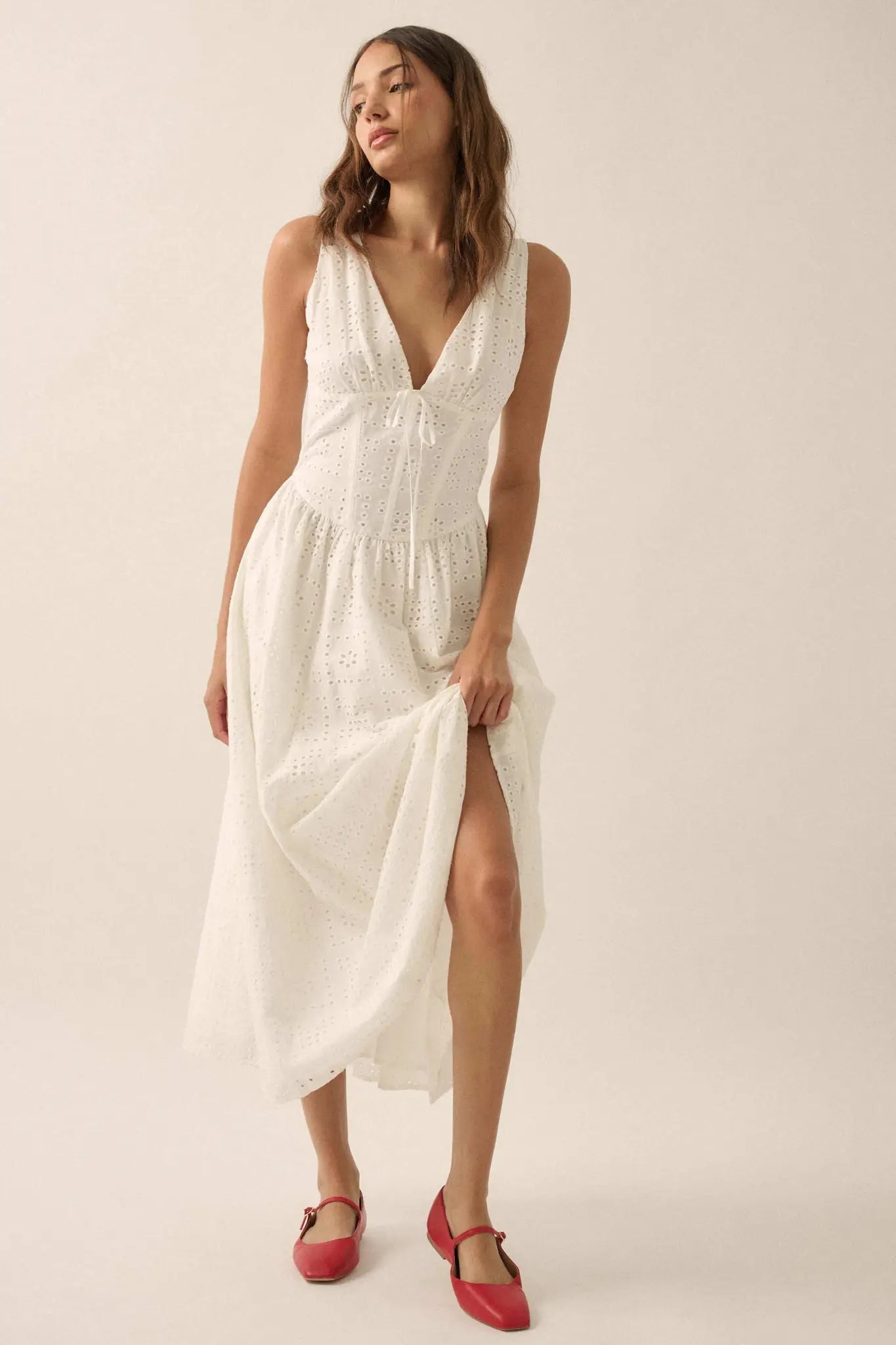 Pristine Dream Eyelet Lace Corset Midi Dress
