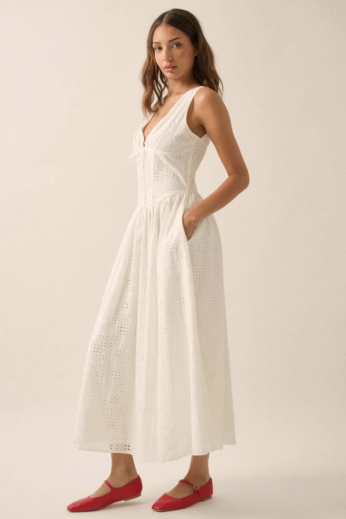 Pristine Dream Eyelet Lace Corset Midi Dress