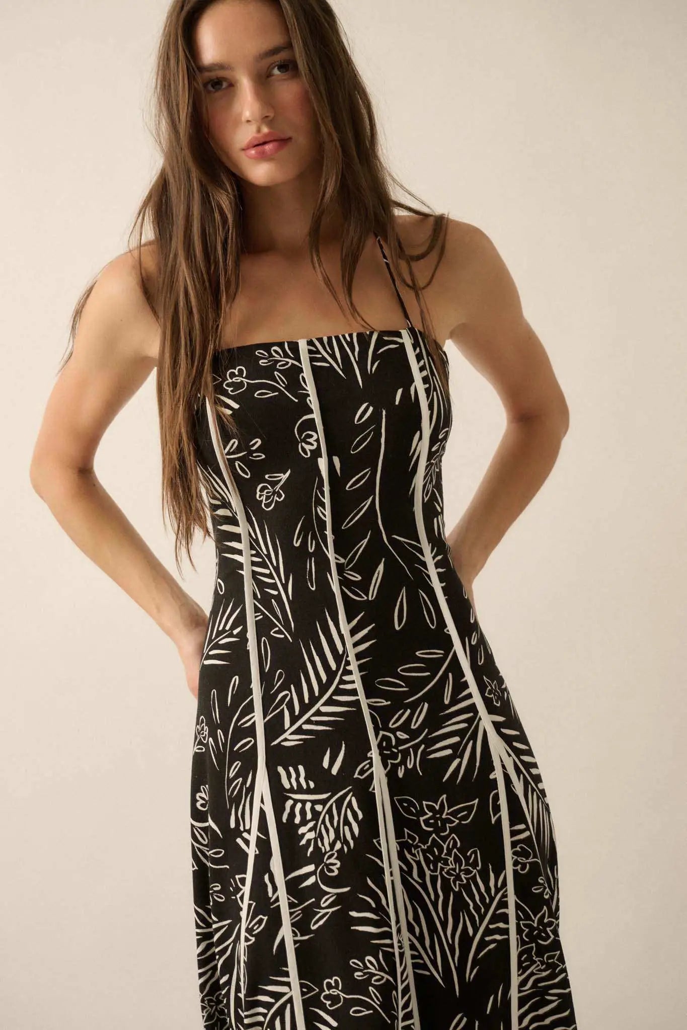 Artsy Blossoms Floral Paneled Halter Maxi Dress