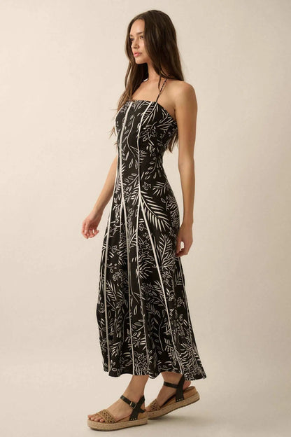Artsy Blossoms Floral Paneled Halter Maxi Dress
