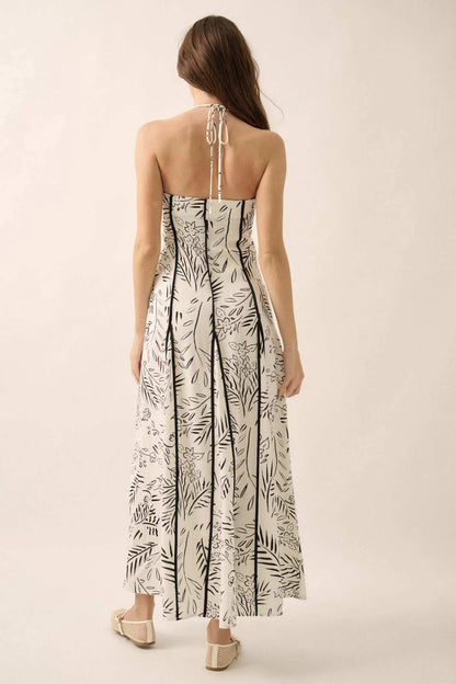 Artsy Blossoms Floral Paneled Halter Maxi Dress