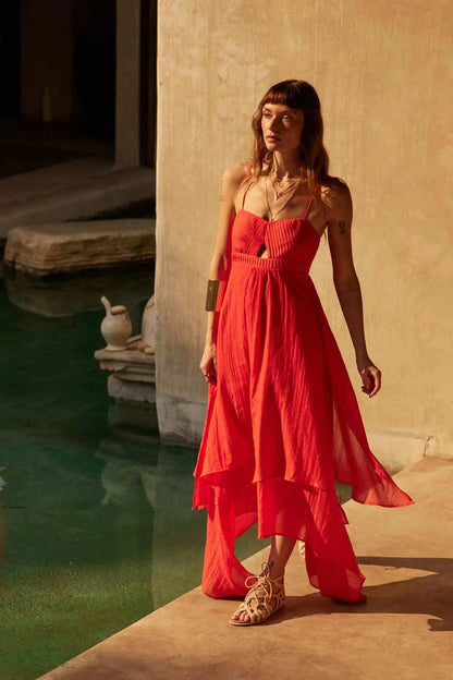 Floating Free Layered Handkerchief Maxi Dress