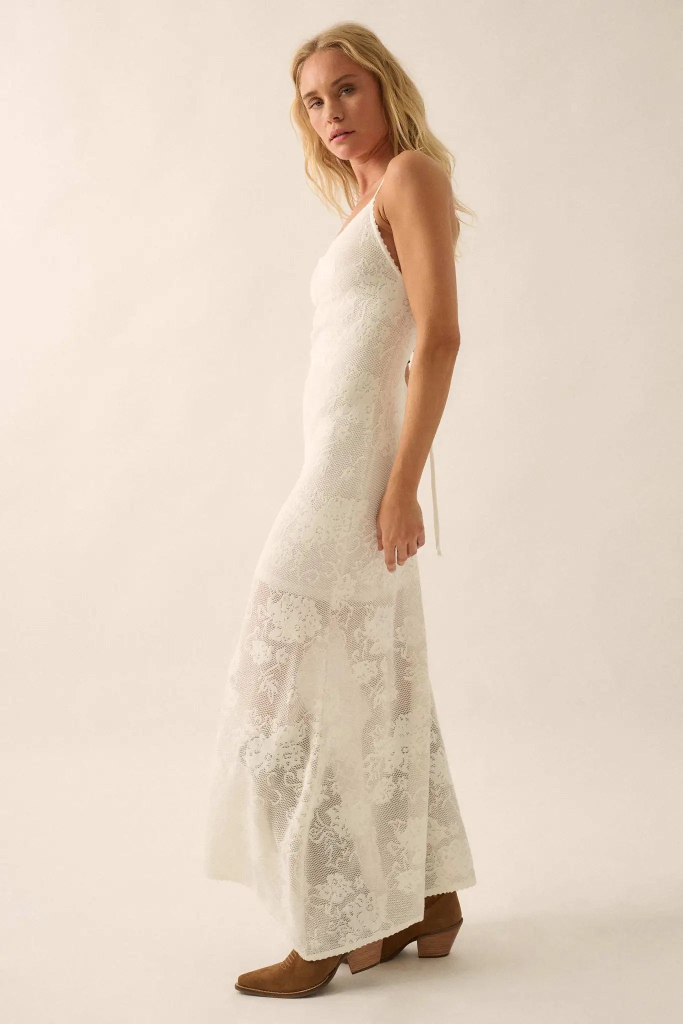Passionate Petals Floral Lace Halter Maxi Dress