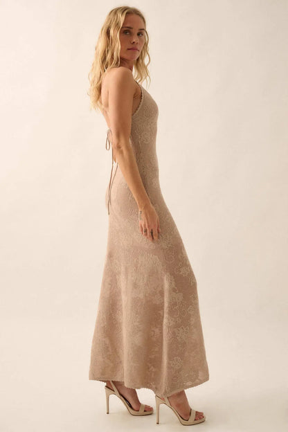 Passionate Petals Floral Lace Halter Maxi Dress