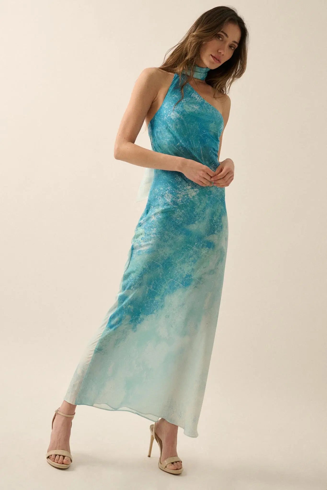 Raining Love Tie-Dye Satin Halter Maxi Dress