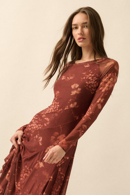 Spice of Life Floral Mesh Paneled Midi Dress