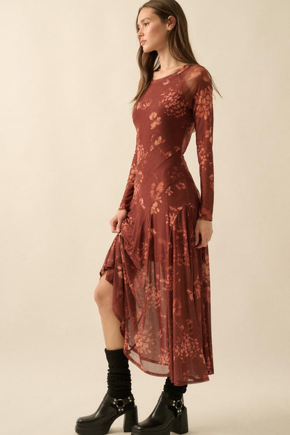 Spice of Life Floral Mesh Paneled Midi Dress