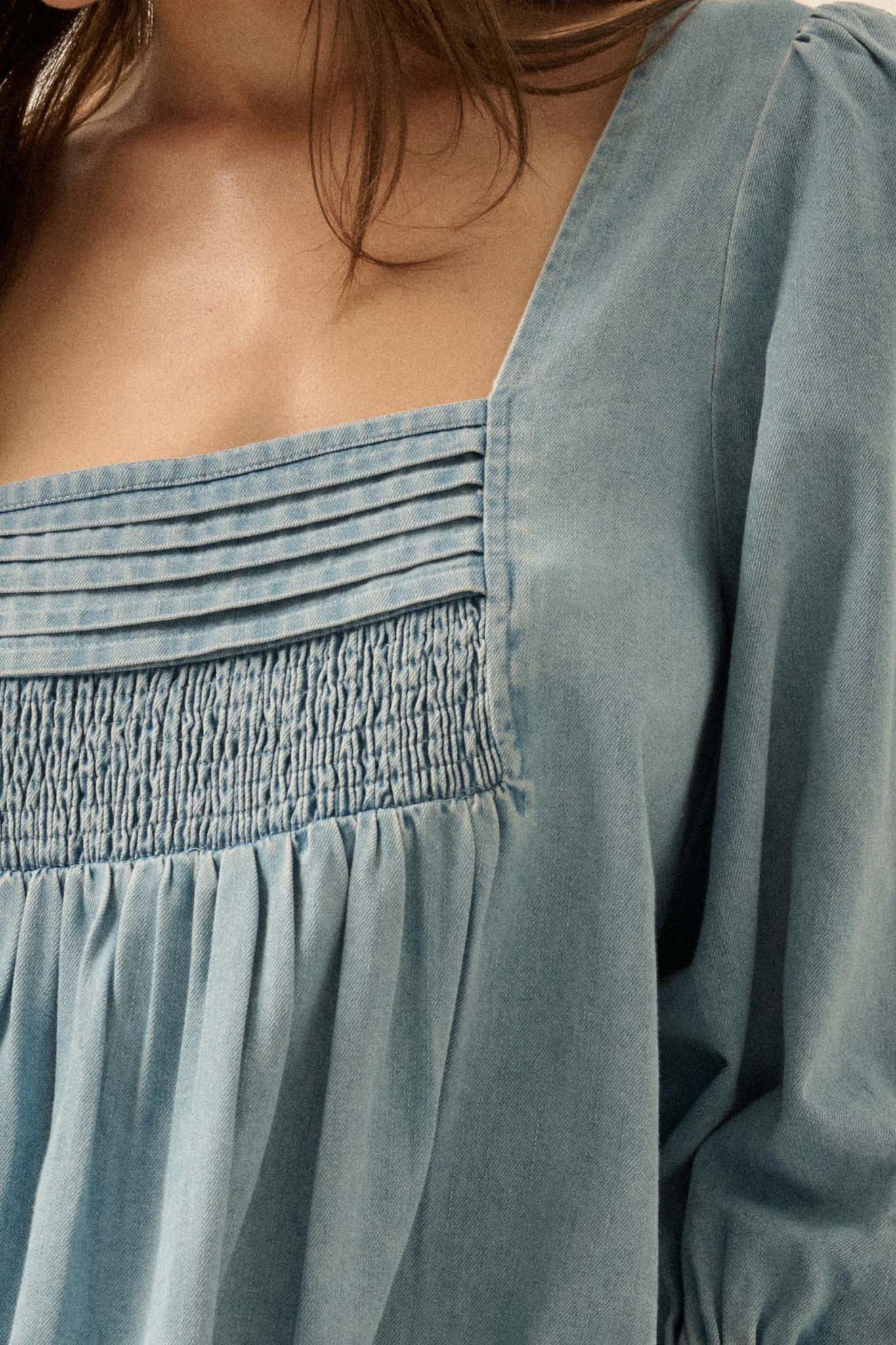 Dreaming in Denim Long-Sleeve Babydoll Mini Dress