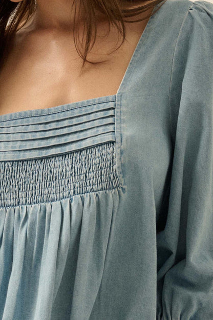 Dreaming in Denim Long-Sleeve Babydoll Mini Dress
