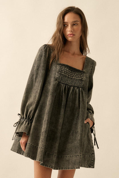 Dreaming in Denim Long-Sleeve Babydoll Mini Dress