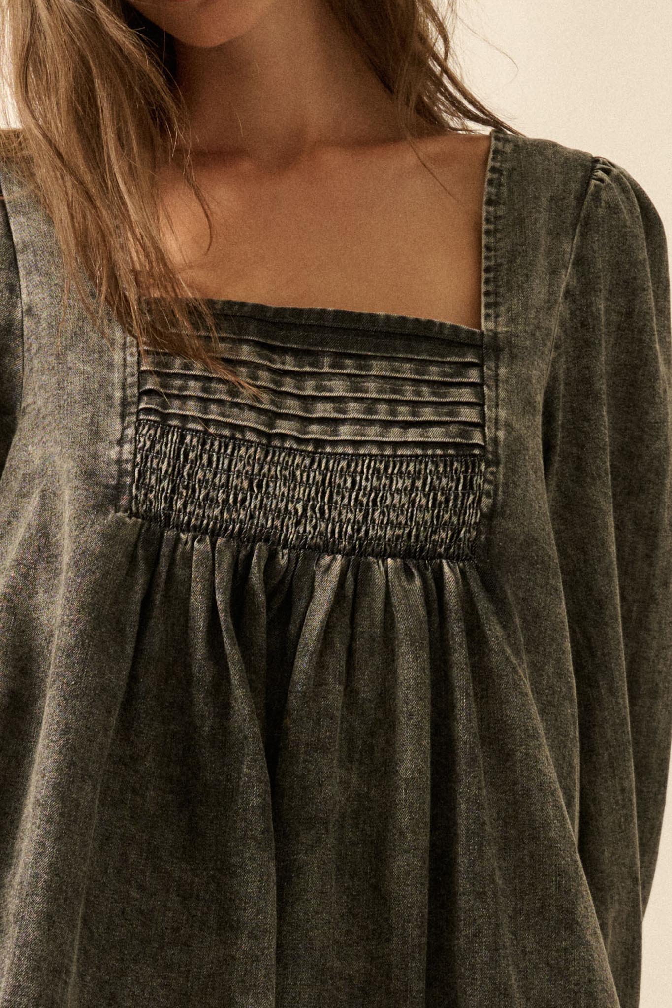 Dreaming in Denim Long-Sleeve Babydoll Mini Dress