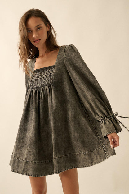 Dreaming in Denim Long-Sleeve Babydoll Mini Dress