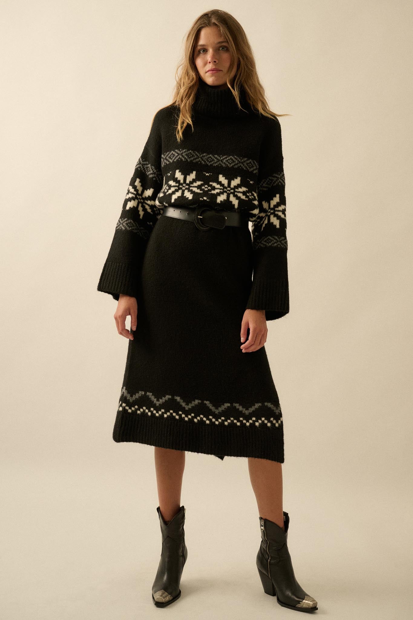 Mountain High Alpine-Knit Midi Sweater Dress