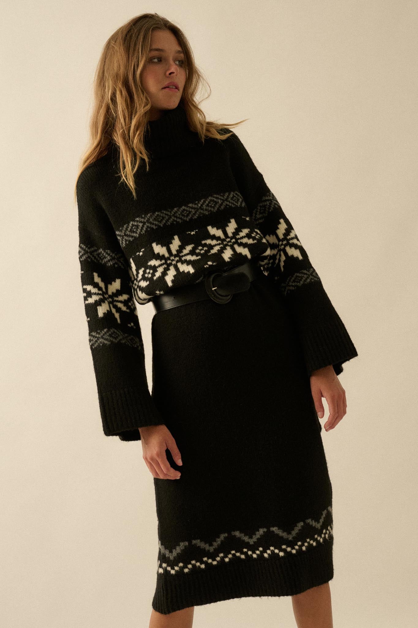 Mountain High Alpine-Knit Midi Sweater Dress