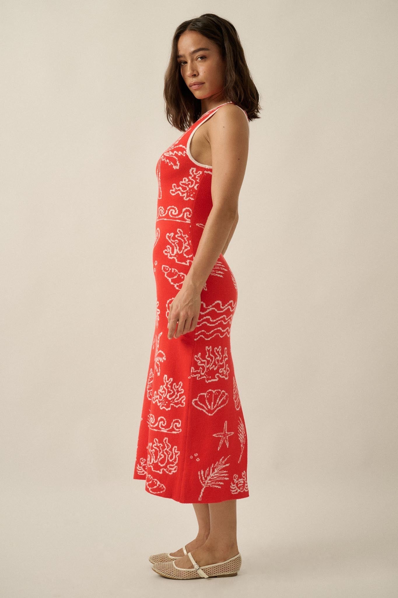 Beach Bliss Nautical Jacquard Midi Sweater Dress