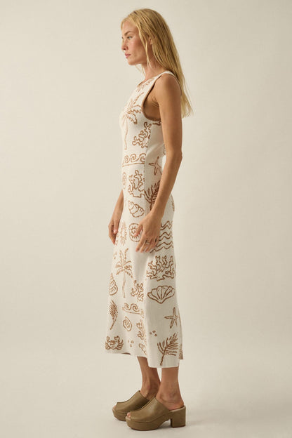 Beach Bliss Nautical Jacquard Midi Sweater Dress
