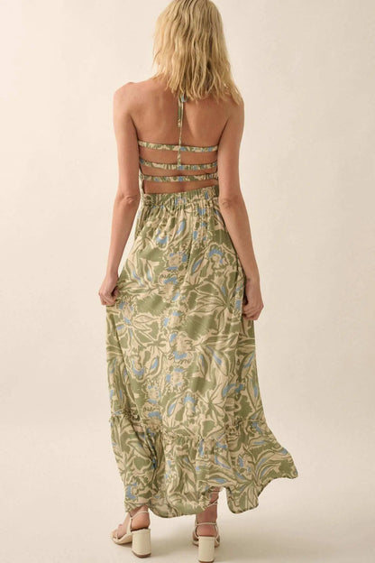 Pretty Palms Tropical Floral Smocked Maxi Dress