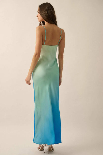Shady Lady Ombre Satin Column Maxi Dress