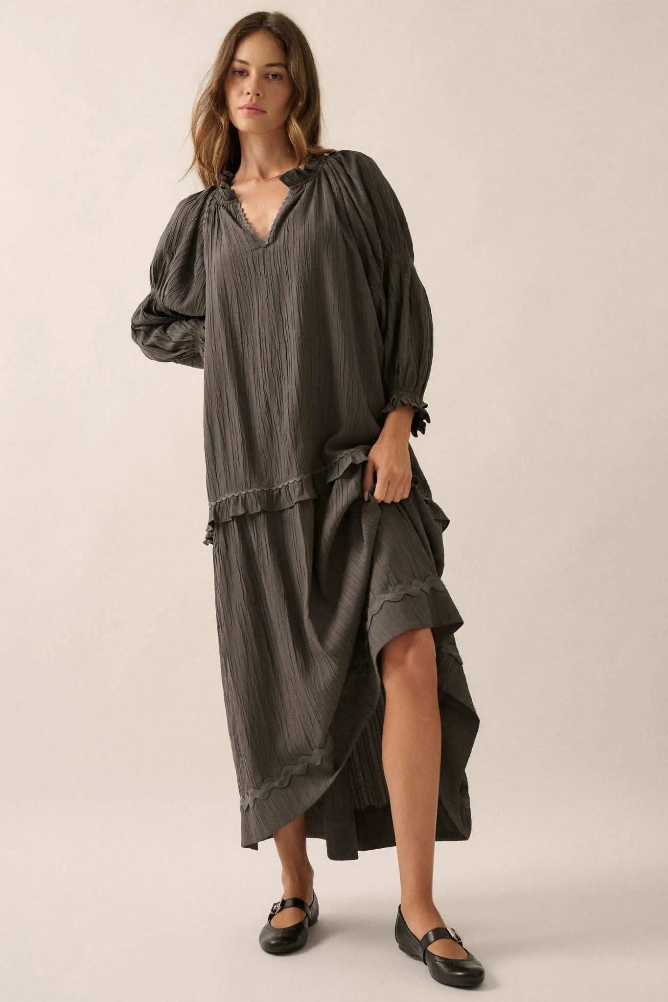 Peaceful Prairie Textured Tiered Maxi Dress