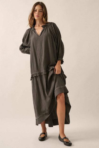 Peaceful Prairie Textured Tiered Maxi Dress