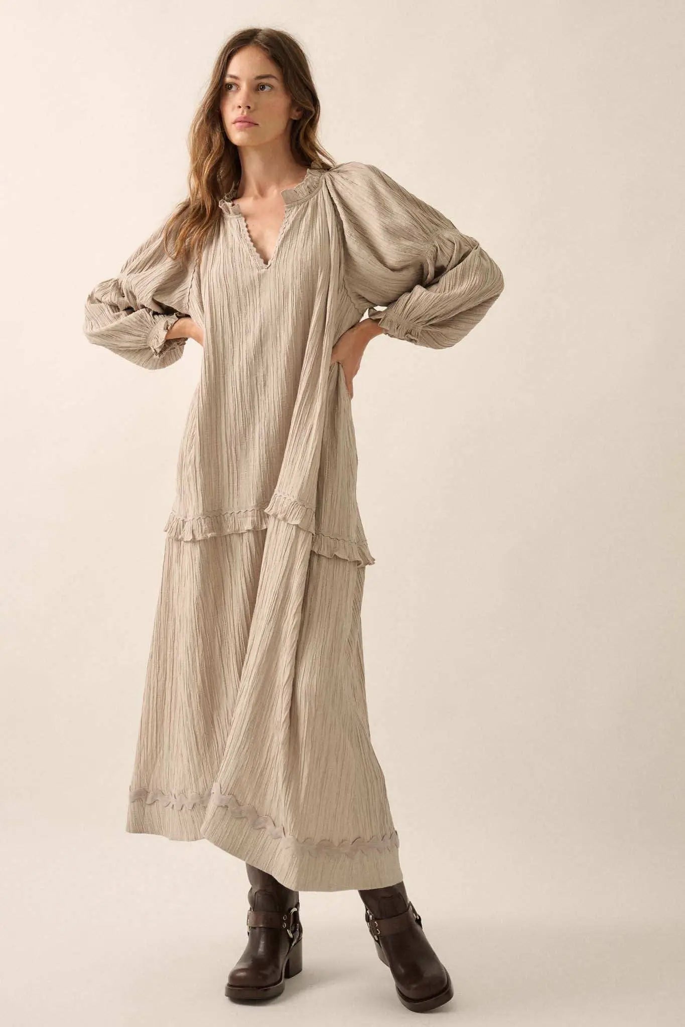 Peaceful Prairie Textured Tiered Maxi Dress