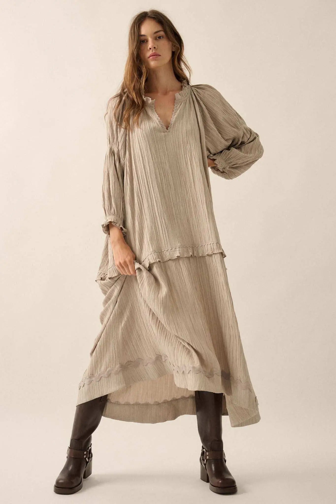 Peaceful Prairie Textured Tiered Maxi Dress