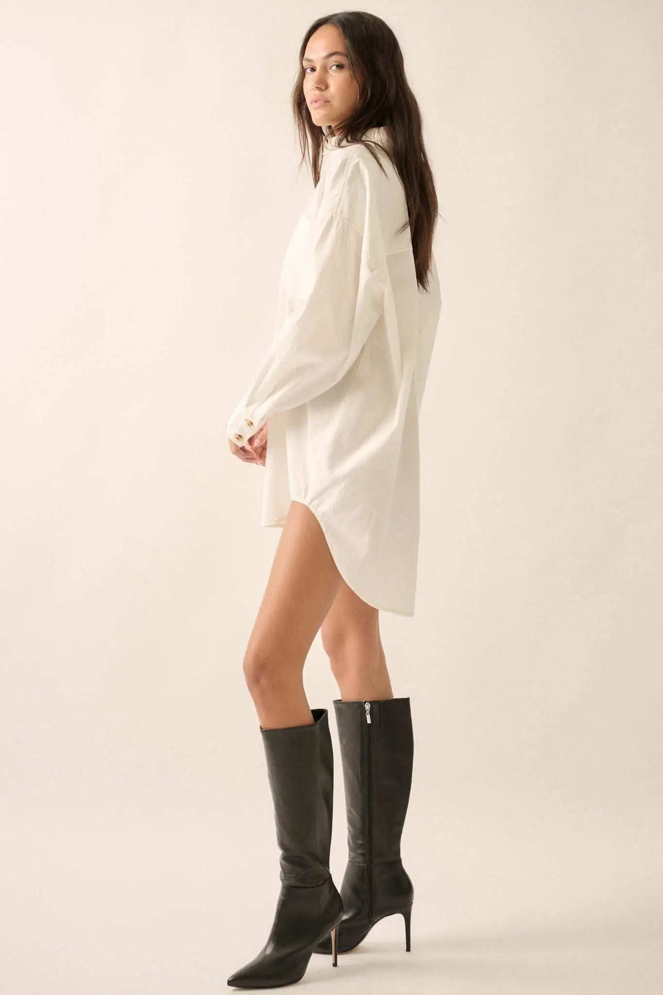 Moving Forward Oversize Button-Up Mini Shirt Dress