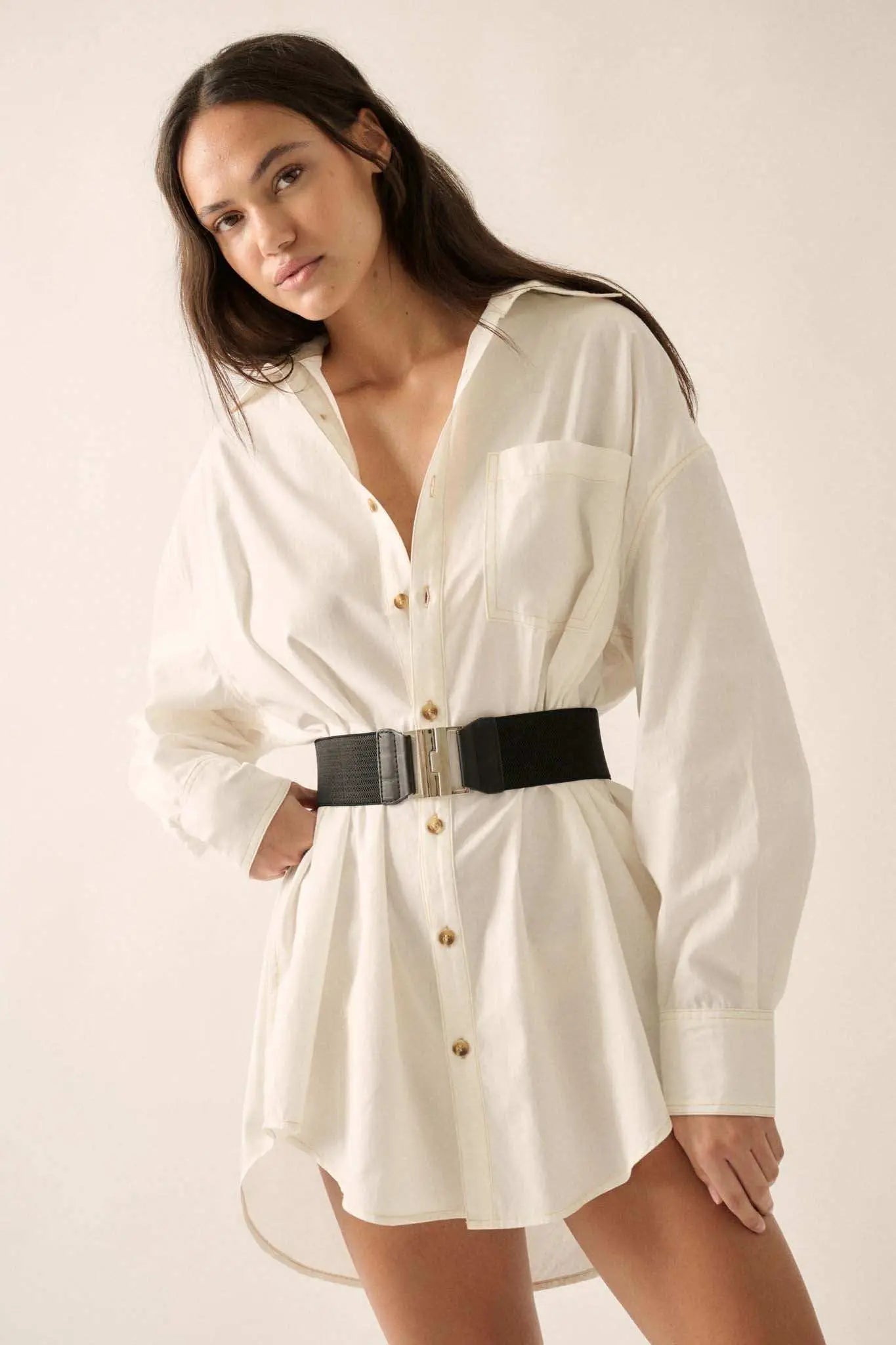 Moving Forward Oversize Button-Up Mini Shirt Dress