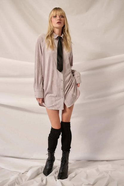 Laid-Back Luxury Crinkle Velvet Mini Shirt Dress