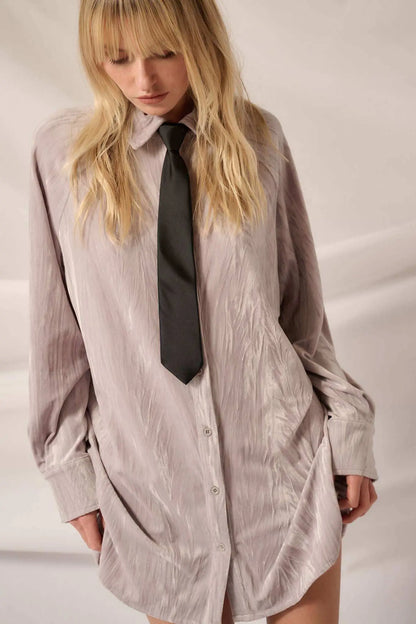 Laid-Back Luxury Crinkle Velvet Mini Shirt Dress