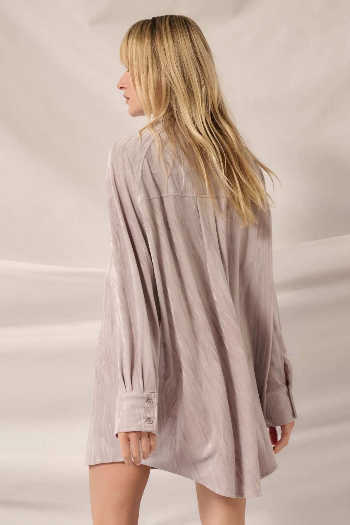 Laid-Back Luxury Crinkle Velvet Mini Shirt Dress