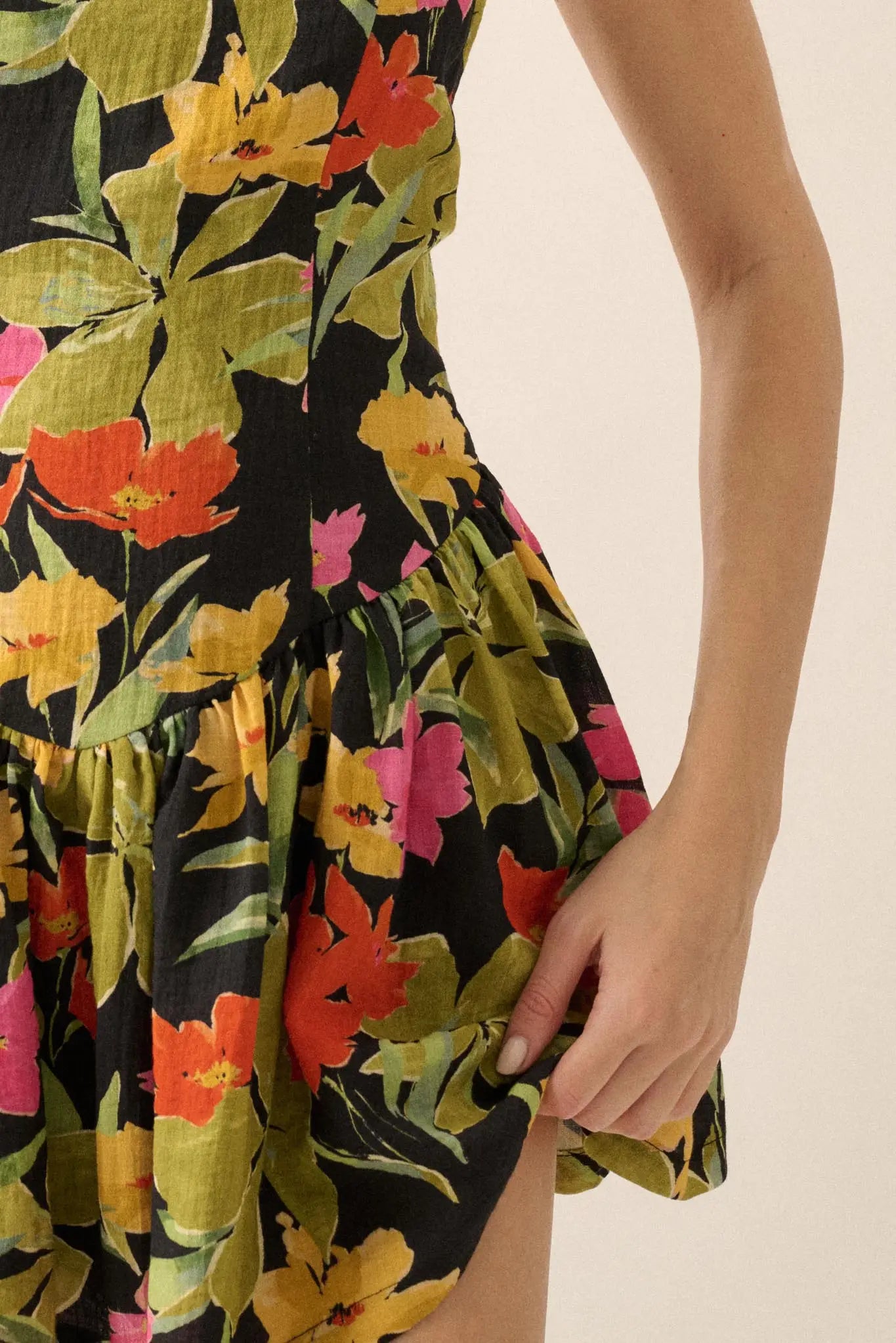 Maui Magic Tropical Floral Halter Mini Dress