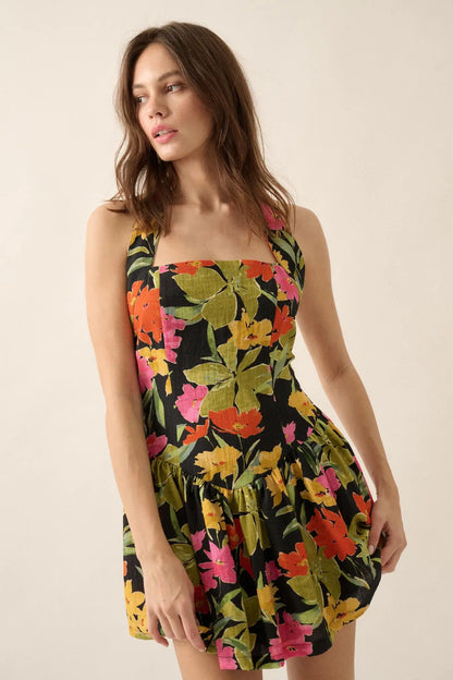Maui Magic Tropical Floral Halter Mini Dress
