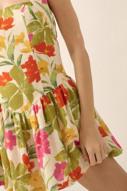 Maui Magic Tropical Floral Halter Mini Dress