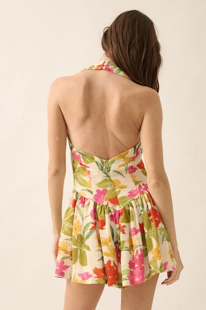 Maui Magic Tropical Floral Halter Mini Dress