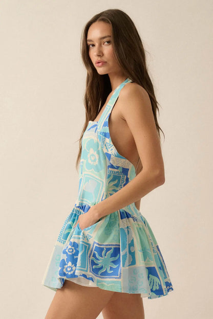 Escape With Me Tropical Floral Halter Mini Dress